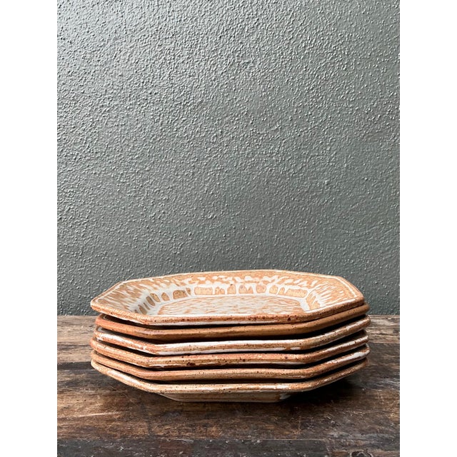 Late 20th Century Vintage Original Studio Pottery Salad Plated - Set of 6 For Sale - Image 5 of 12