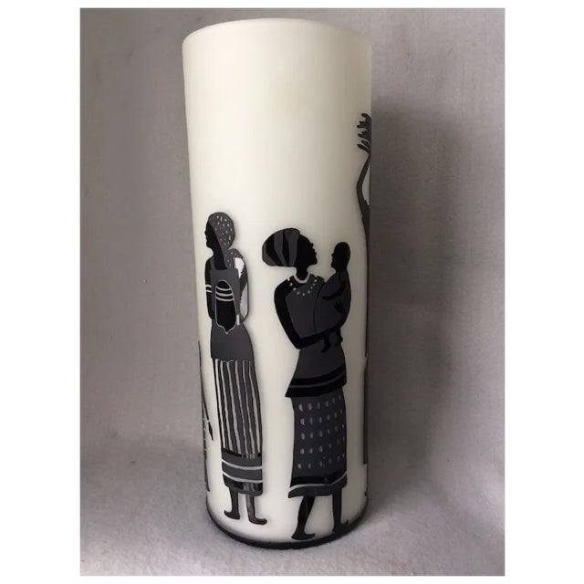 2010s African, Tribal Cut Cameo Glass Vase, Ethnographic Women & Children For Sale - Image 5 of 9