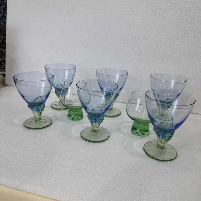 Blue Postmodern Bahia Glass Set in Blown Glass by Bormioli Rocco, Italy, 1980s, Set of 8 For Sale - Image 8 of 18