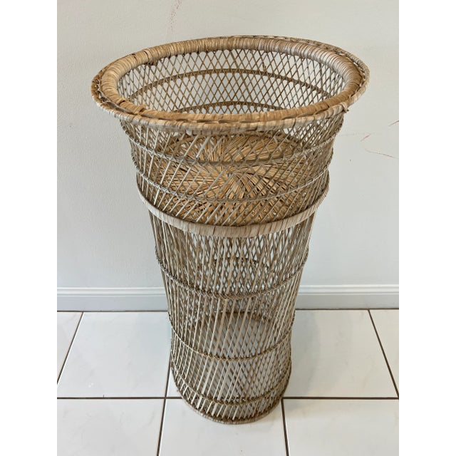 Tan Tall Wicker Rattan Planter Stand For Sale - Image 8 of 13