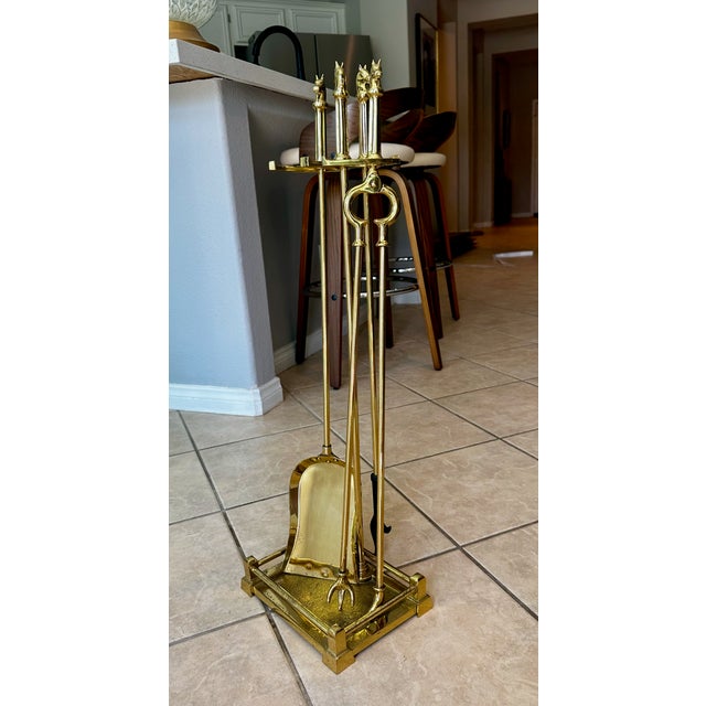 Equestrian Cast Brass Fireplace Tools Horse Head Motif For Sale - Image 4 of 16