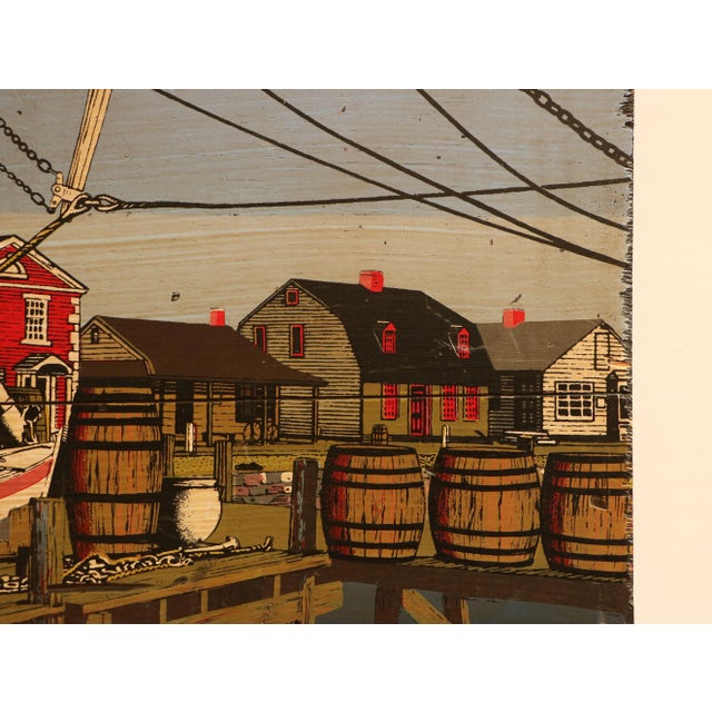 New England Harbor Scene Wood Panel Screen Print For Sale - Image 4 of 7