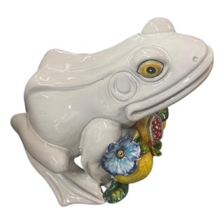 Italian Hand-Painted Majolica Ceramic Frog Garden Sculpture For Sale