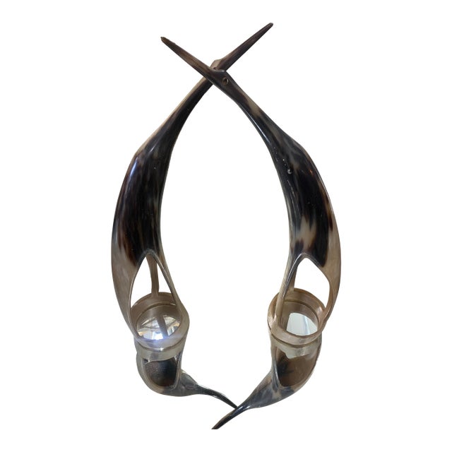 Vintage Hand-Carved Steer Horn Bird Sculptures – Set of Two For Sale