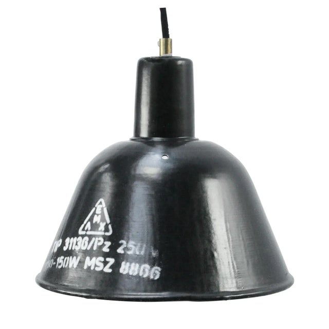 1950s Vintage Industrial Black Enamel Factory Pendant Lights For Sale - Image 5 of 5