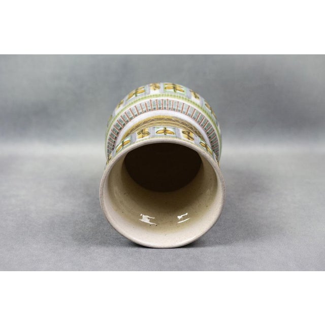 Aqua Mid-Century Hand-Painted Glazed Stoneware Vase with Foliage Frieze by Marcel Guillot, France, 1950s-1960s For Sale - Image 8 of 11