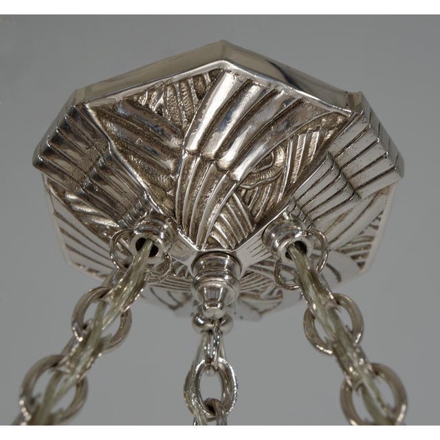 Hettier & Vincent Art Deco Pendant Chandelier Circa 1930 - Hexagonal Glass & Nickel For Sale - Image 6 of 14