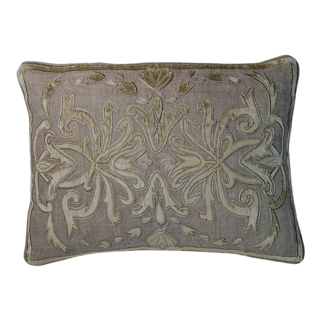 Velvet & Linen with Down Insert 14"x20" Throw Pillow For Sale