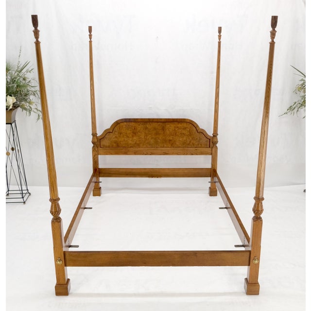 Baker Queen Size Burl Wood Headboard Poster Bed w/ Finials MINT For Sale - Image 9 of 16