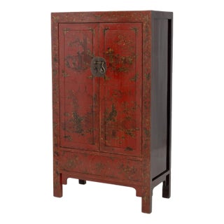 Chinese Red Lacquered Cabinet For Sale