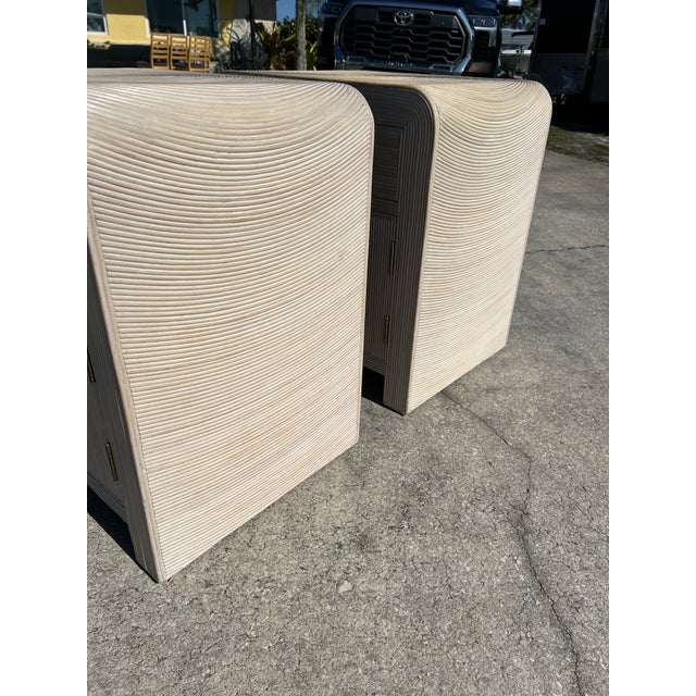 Gabriella Crespi Late 20th Century Pencil Reed Rattan Waterfall Nightstands - a Pair For Sale - Image 4 of 12