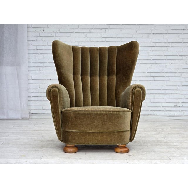 Danish Highback Relax Armchair in Green Furniture Velour, 1960s For Sale - Image 18 of 18