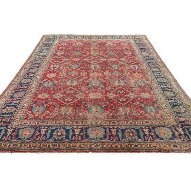 1910s Distressed Antique Heriz Persian Rug, Red With Whimsical Florals - Rug & Kilim For Sale - Image 5 of 8