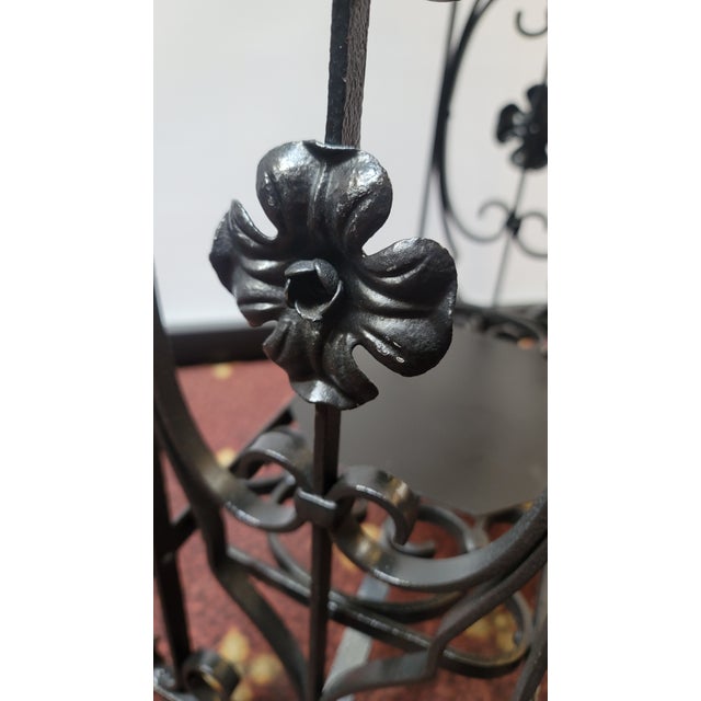 Black Antique Wrought Iron & Marble Art Deco Side Table Superb Quality For Sale - Image 8 of 11