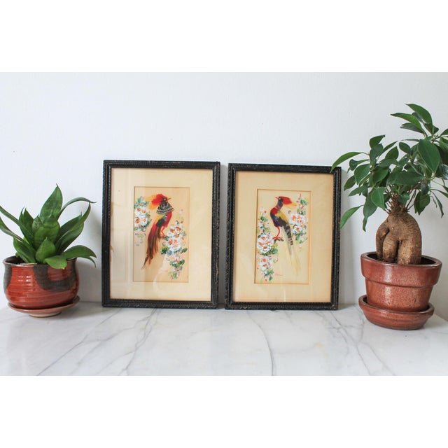 Vintage Mexican feather art wall hangings, also known as "Feathercraft". Hand-painted flowers, birds made with real bird...