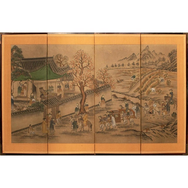 C. 1960s Vintage Korean Painted Screen "Landscape With Building" For Sale - Image 10 of 11