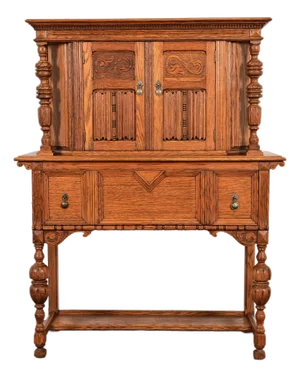 Antique English Jacobean Carved Oak Bar Cabinet, Circa 1920s