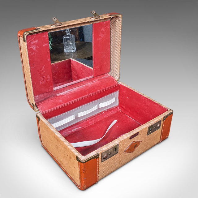 This is a vintage jet age vanity case. An American, tweed and leather personal luxury suitcase by Dale's of Madison...
