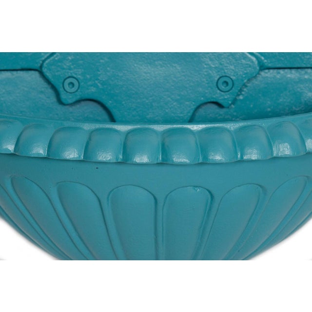 Antique Cast Iron Wall-Mounted Teal Painted Garden Fountain With Lion Mask For Sale - Image 9 of 18