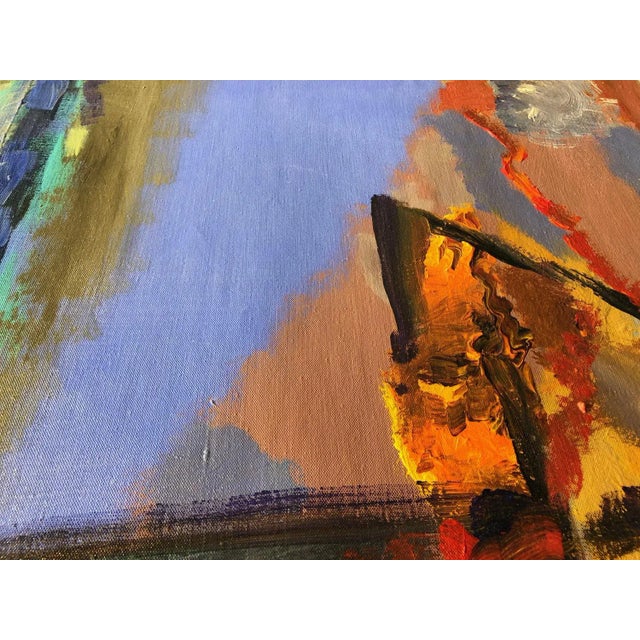 Textile Sailing Boat, Abstract and Colorful, Oil Painting on Canvas, Sailboat, Blue Sky, 2012 For Sale - Image 7 of 9