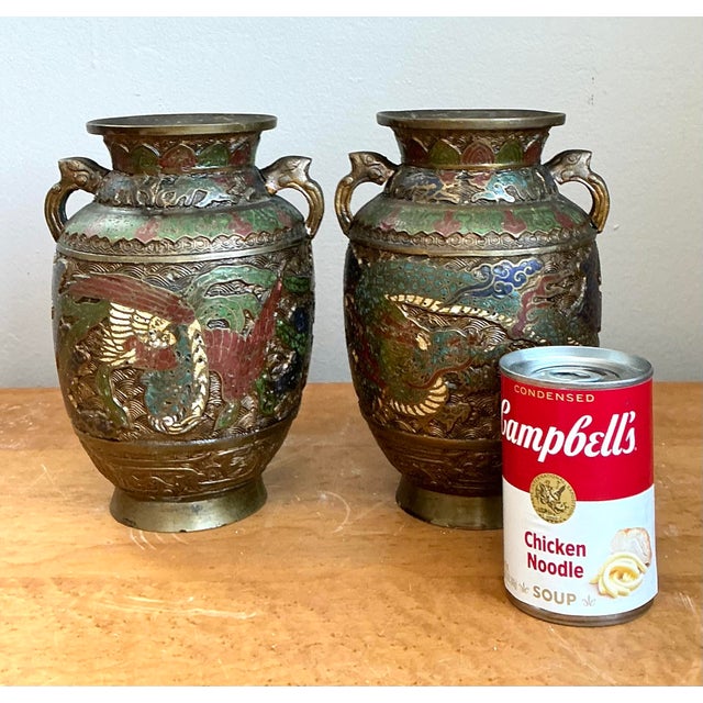 Mid 20th Century Vintage Asian Cloisonné Urns - A Pair For Sale - Image 5 of 12