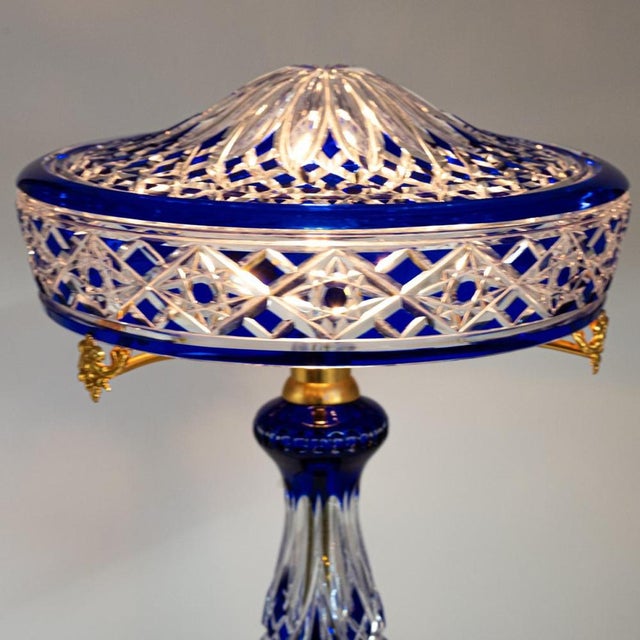 Louipe Table Lamp in Clear Crystal with Blue Overlay from Baccarat, France, 1930s For Sale - Image 6 of 12