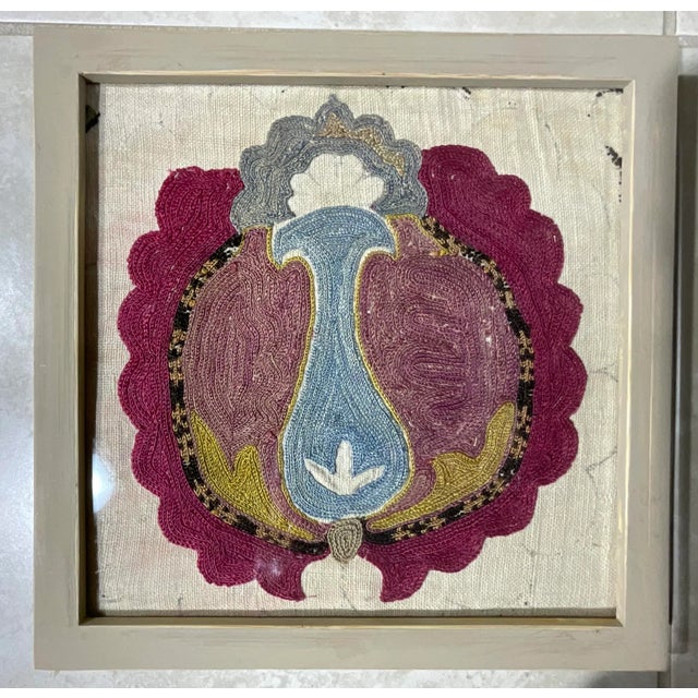 Tribal Set of Four 19 Century Antique Silk and Cotton Suzani Wall Hanging For Sale - Image 3 of 12