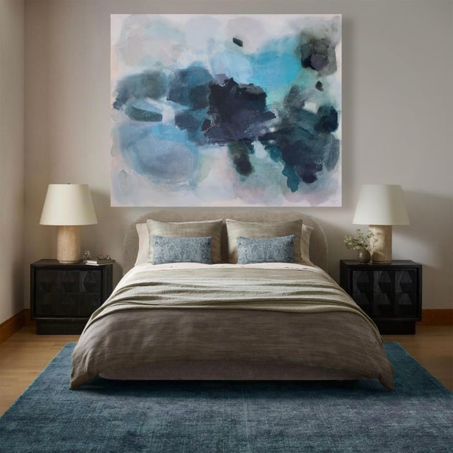 Abstract “I Lose Myself” Lyrical Abstract Painting in Moody Blues & Earthy Greens by Stacey Warnix For Sale - Image 3 of 14