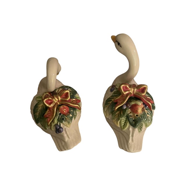 Ceramic Vintage Y2k Fitz and Floyd Holiday Swan Christmas Salt and Pepper Shakers For Sale - Image 7 of 12