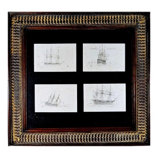 George Bryant Campion Royal Navy Ship Pencil Drawings, Framed Set of 4, C. 1830 For Sale