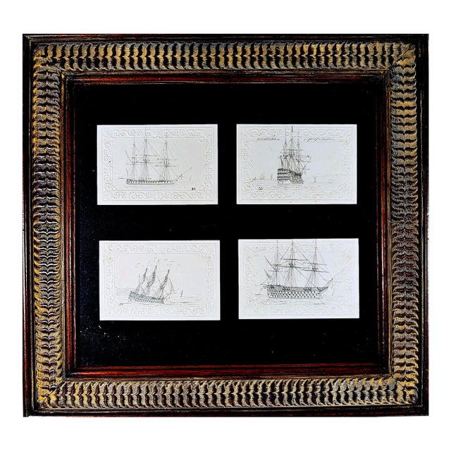 George Bryant Campion Royal Navy Ship Pencil Drawings, Framed Set of 4, C. 1830 For Sale