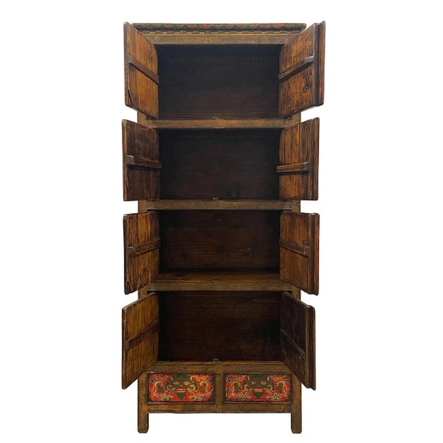 Asian Antique Antique Tibetan Hand Painted Dragon Tall Cabinet For Sale - Image 3 of 12