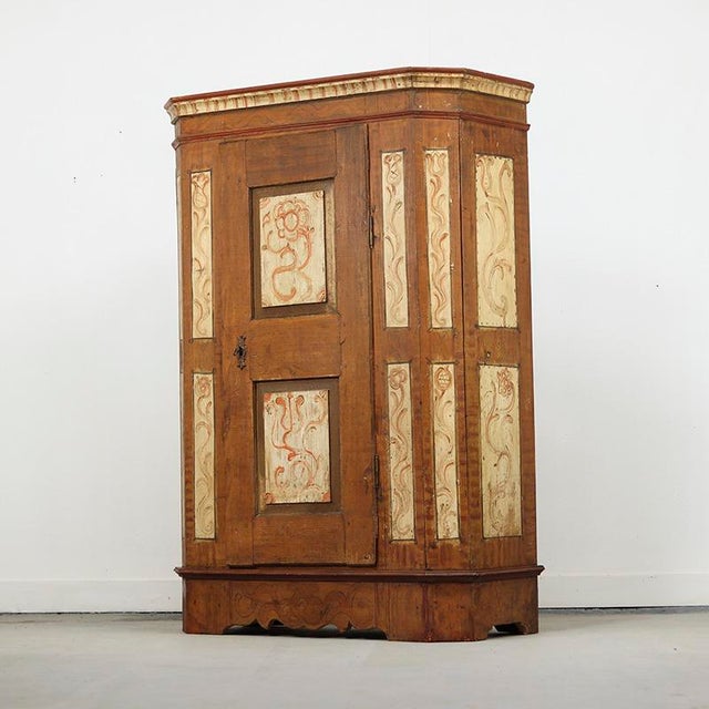 Rustic Farmhouse Folk Art Painted Bridal Cabinet, 1806 For Sale - Image 10 of 13