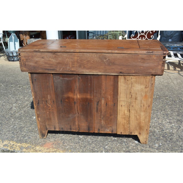 Antique Rustic Primitive Pine Dry Sink / Vanity Cabinet Cupboard W/ Lift Up Center Lid & 2 Side Drawers For Sale - Image 10 of 12