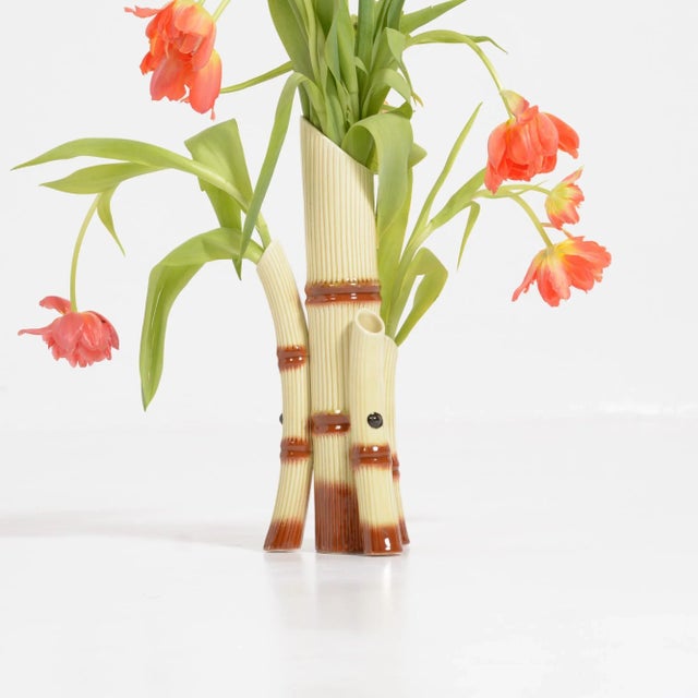 1950s Mid-Century Faux Bamboo Vases, Set of 2 For Sale - Image 5 of 15