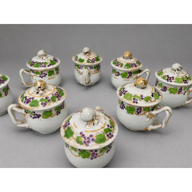 Ceramic Set of 10, Chinese Export "Grapevine" Pot De Crème Cups and Covers, C. 1800 For Sale - Image 7 of 9