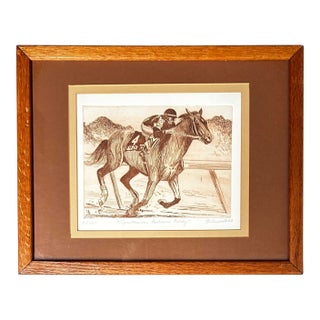 Vintage 1983 Framed Etching of “Spectacular Bid” Kentucky Derby Winning Race Horse For Sale