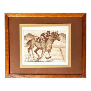 Vintage 1983 Framed Etching of “Spectacular Bid” Kentucky Derby Winning Race Horse