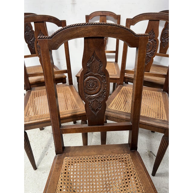 Wood Art Deco Table and Chairs in Walnut, 1930s, Set of 7 For Sale - Image 7 of 18