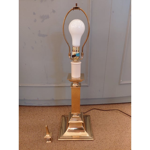 Stiffel Vintage Stiffel Polished Brass Table Lamp With New Linen Shade For Sale - Image 4 of 6