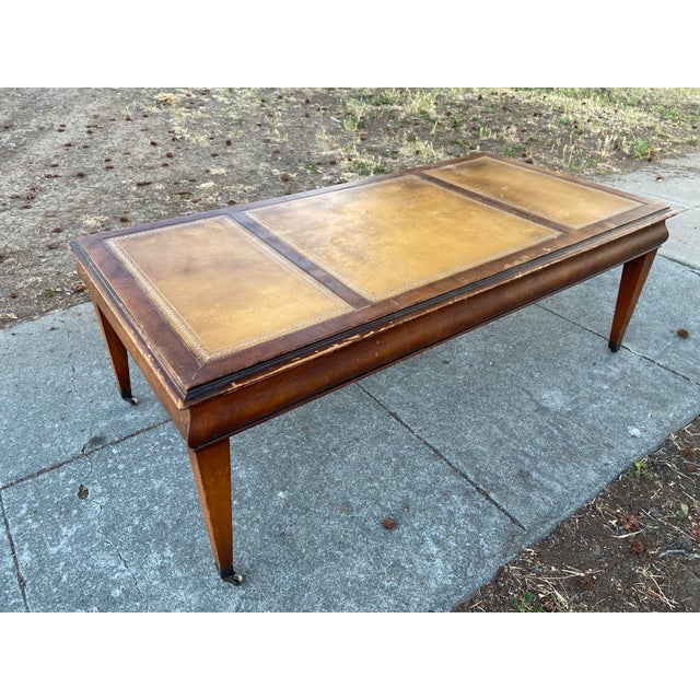 Antique English Regency Mahogany & Leather Top Coffee Table on Casters For Sale In Sacramento - Image 6 of 12