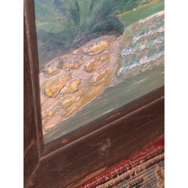 Unusual Folk Art Riverside Landscape Painting For Sale - Image 10 of 16