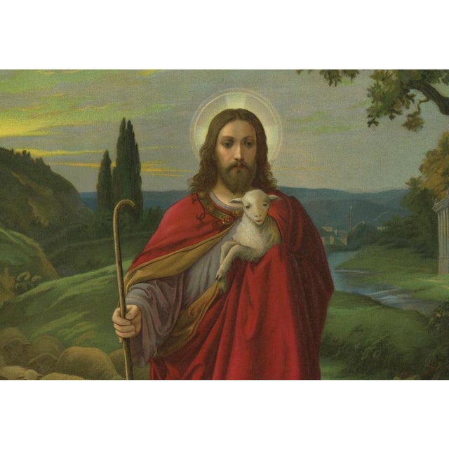 The Good Shepherd, c.1900 German Devotional Chromolithograph (Printed in Germany) This early 20th-century German...