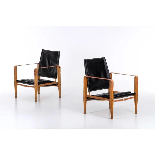 1950s Set of Black Leather Safari Chairs attributed to Kaare Klint, 1950s For Sale - Image 5 of 12