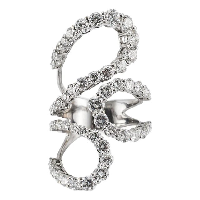 Ladies 18k White Gold Triple Swirl 5.00ctw Diamond Open Crossover Cocktail Ring, Size 8.5 For Sale