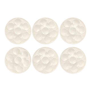 Vintage French White Oyster Plates, Set of 6 For Sale