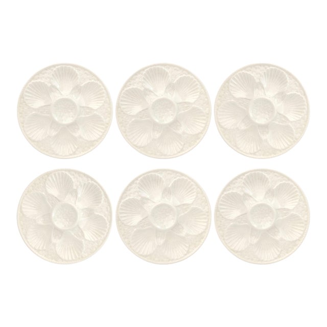 Vintage French White Oyster Plates, Set of 6 For Sale