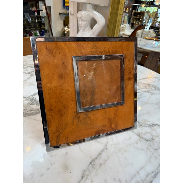 1970s Felice Antonio Botta Signed Burl Wood & Chrome Picture Frame, Italy 1973 For Sale - Image 5 of 6