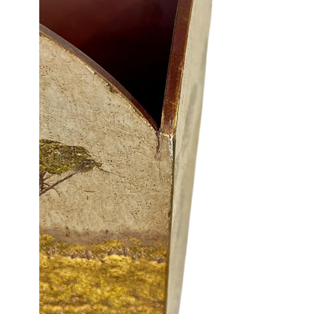 Red 1980’s Safari Inspired Zebra Print Light Wood Wastebasket Styled After Fornasetti For Sale - Image 8 of 12