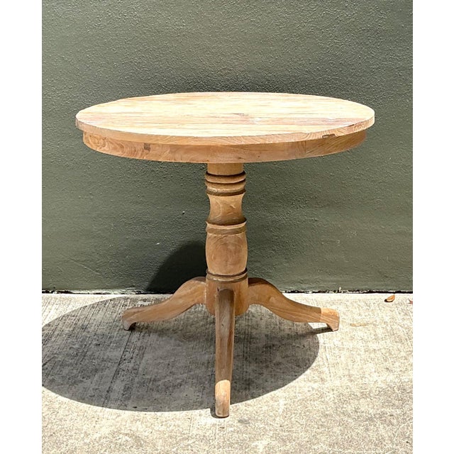 Farmhouse Vintage Turned Wood Pedestal Side Table For Sale - Image 3 of 16